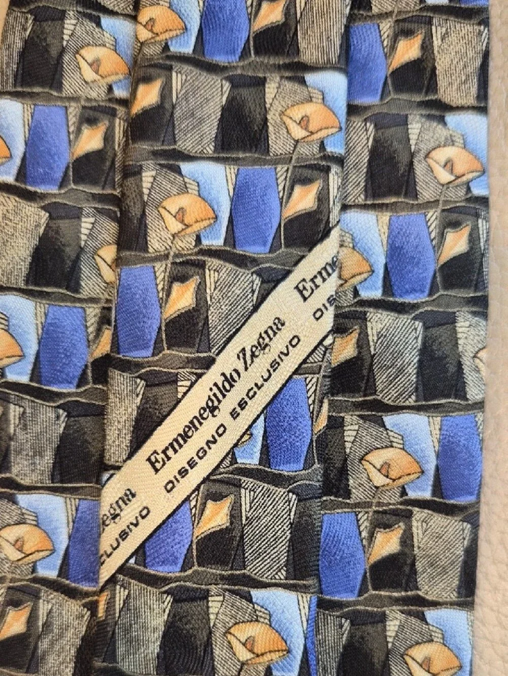 Ermenegildo Zegna Silk Made In Italy Geometric Pattern Tie in Blue,Green and Tan